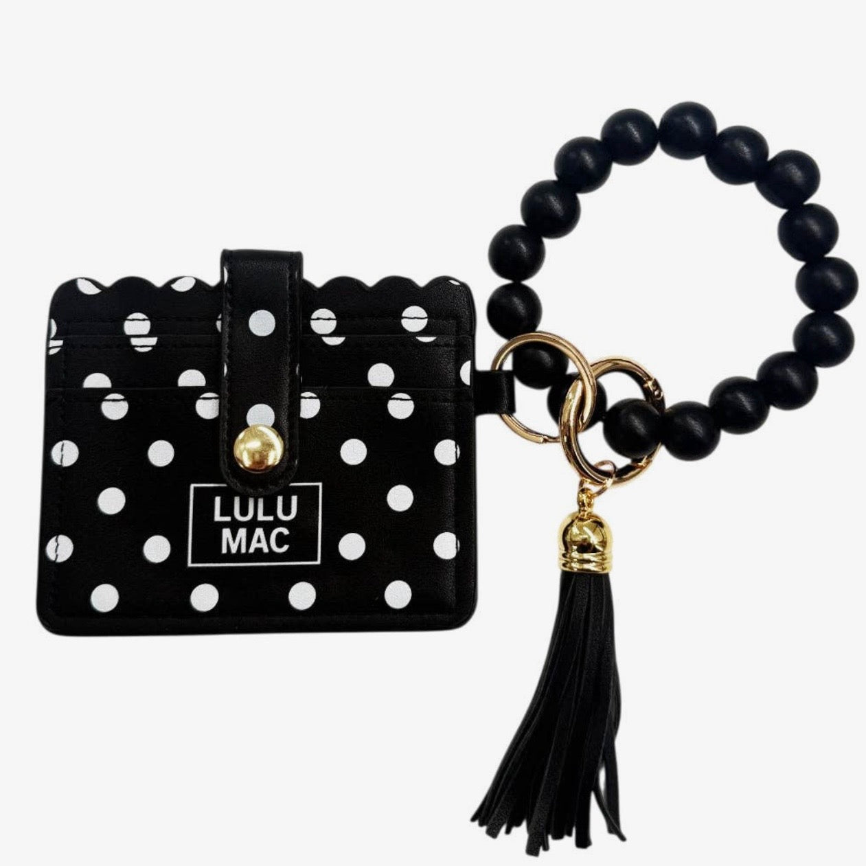 Lulu Mac Polka Dot Beaded Wallet BLACK/WHITE