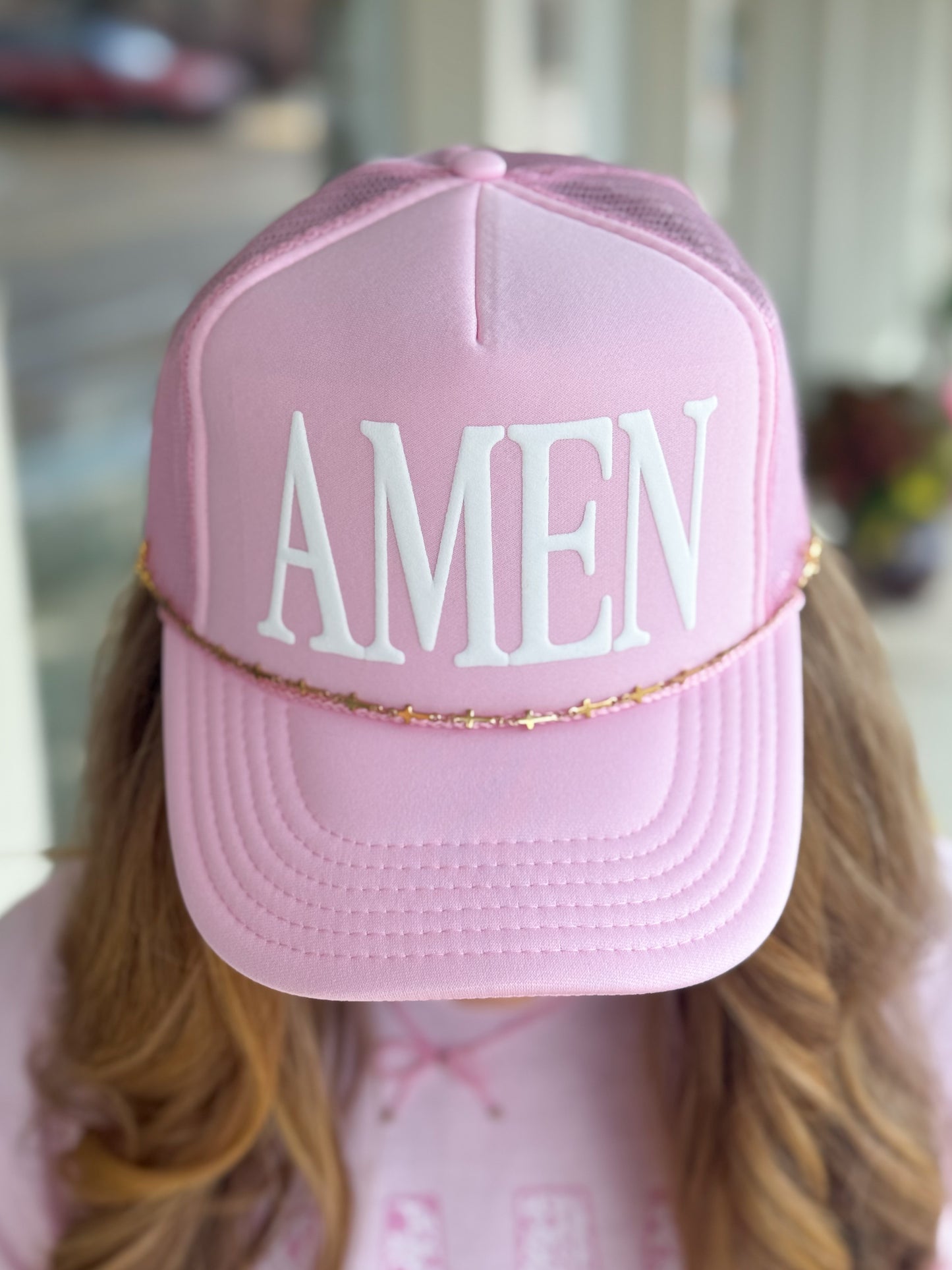 Amen Trucker Hat with Gold Cross Chain