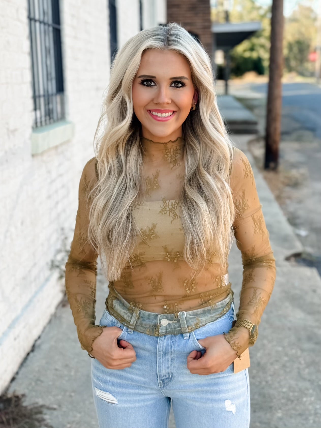 Pretty Poise Lace Top OLIVE