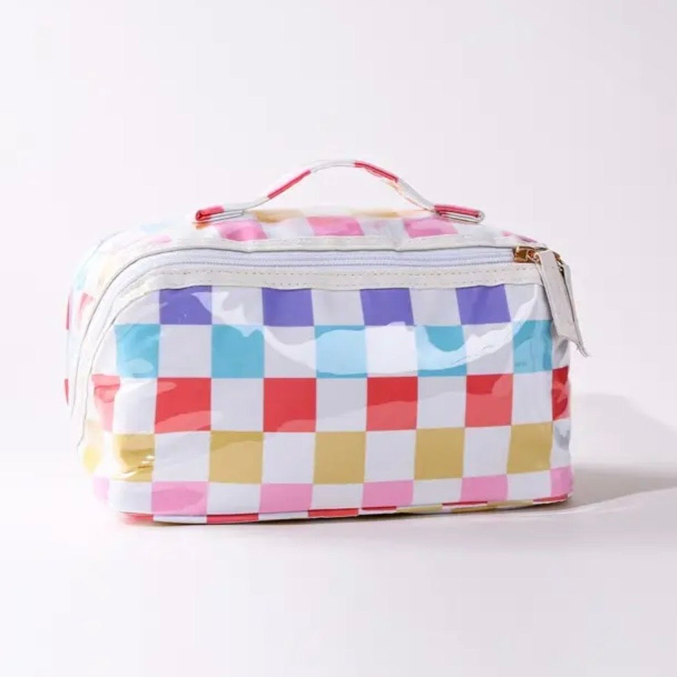 Checkered Open Flat Cosmetic Bag