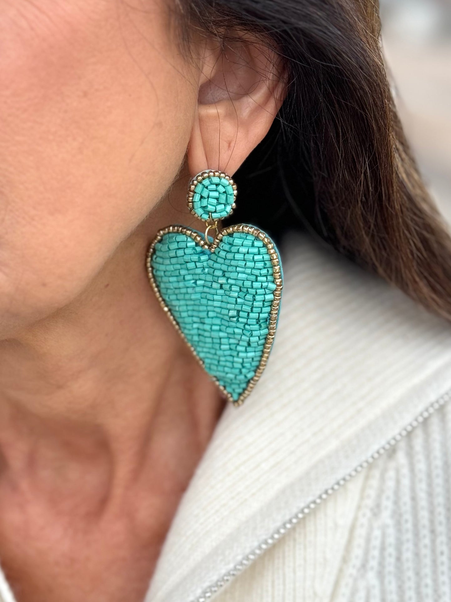 Beaded Heart Earring TURQUOISE