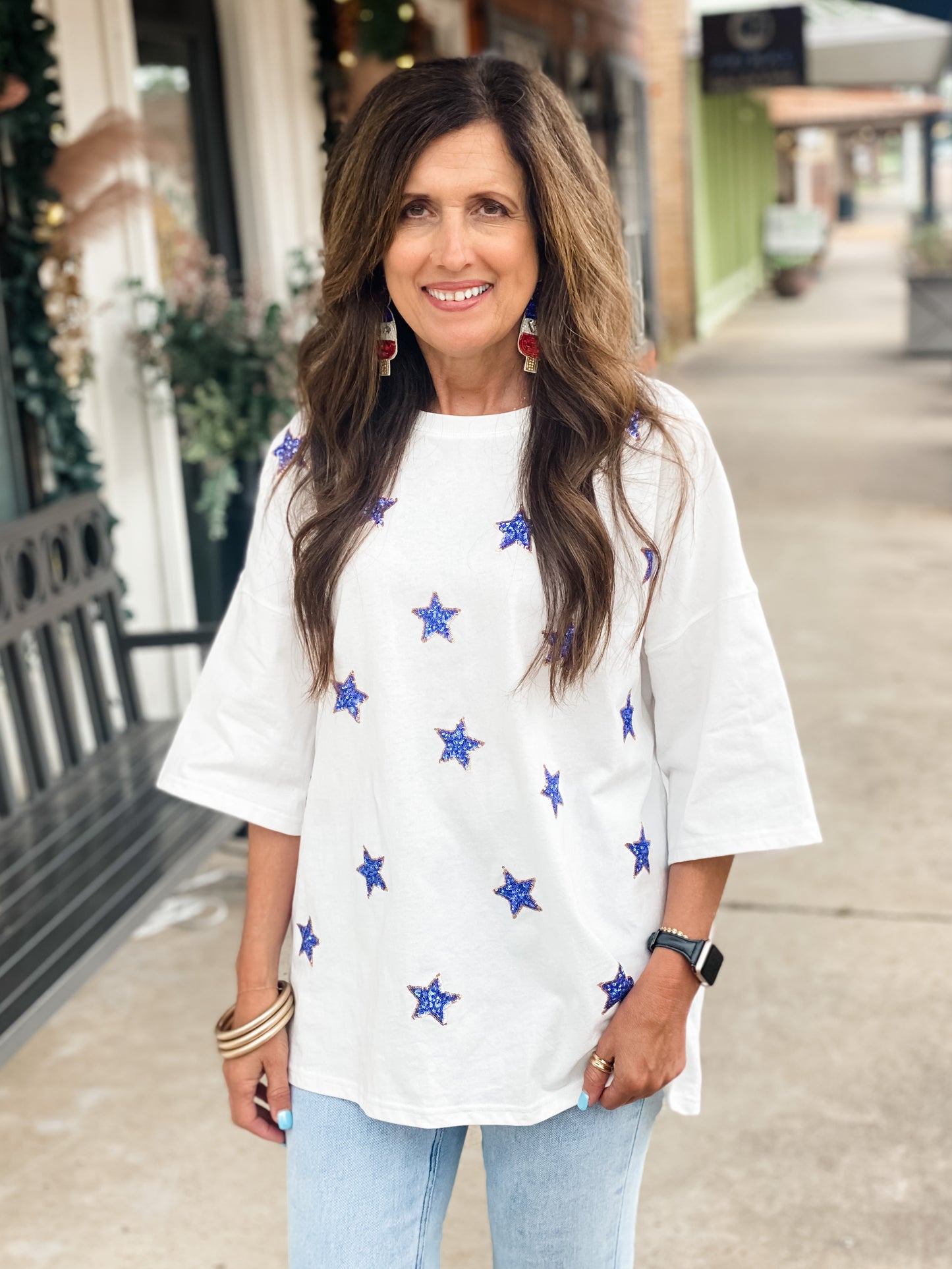 Bold Stripes + Stars Sequin Tee BLUE