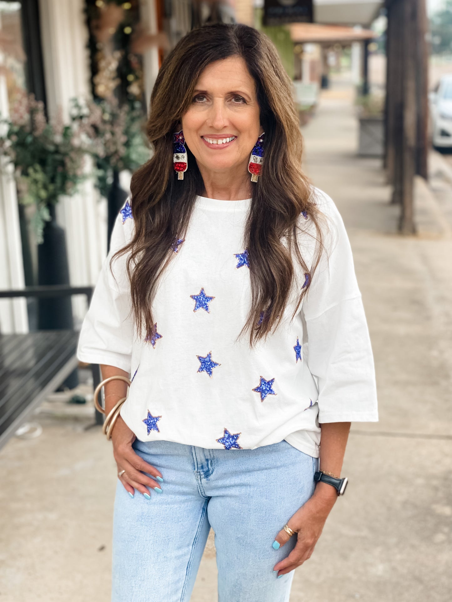 Bold Stripes + Stars Sequin Tee BLUE