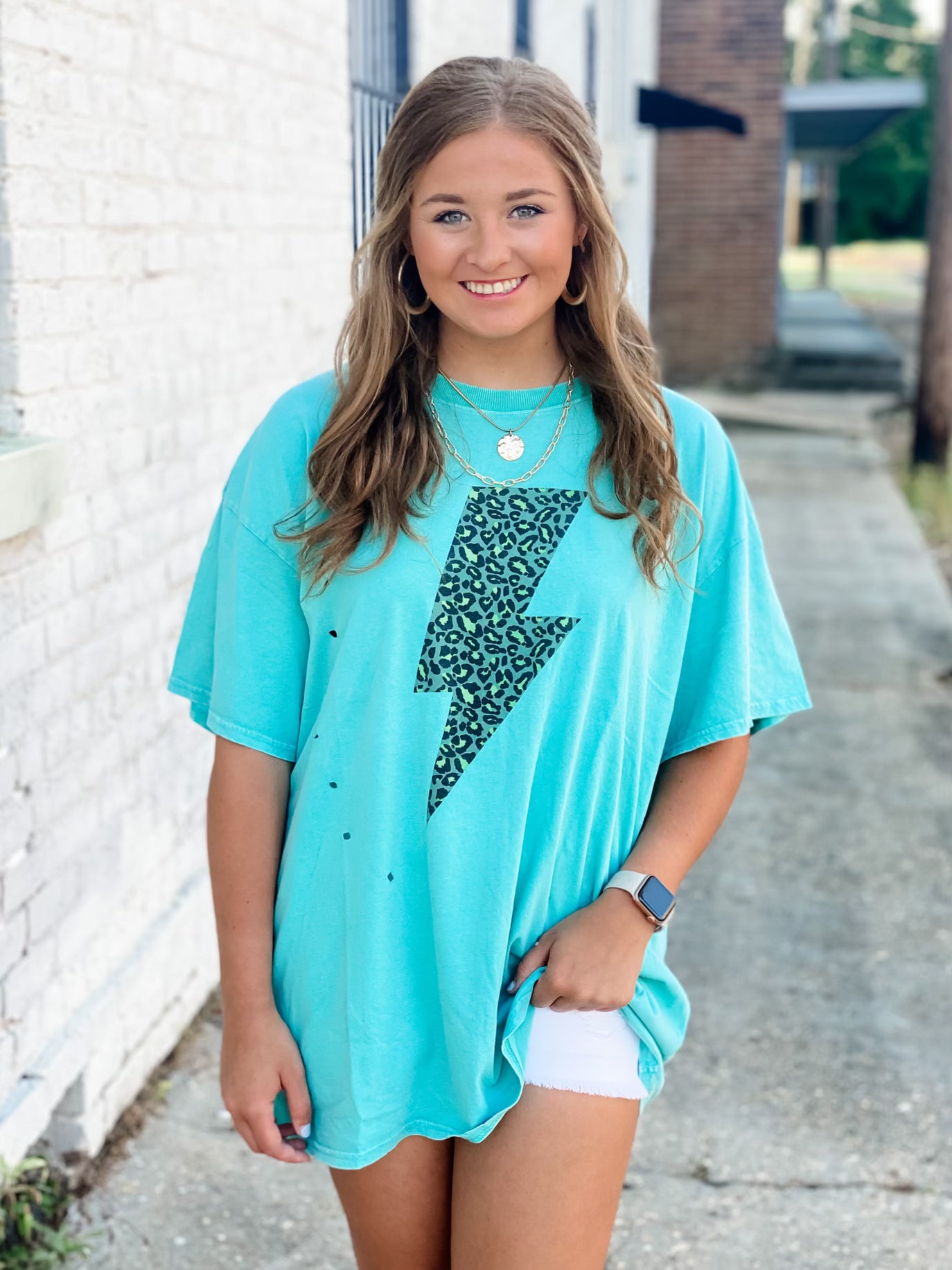 Destroyed Leopard Lightning Bolt Tee TEAL