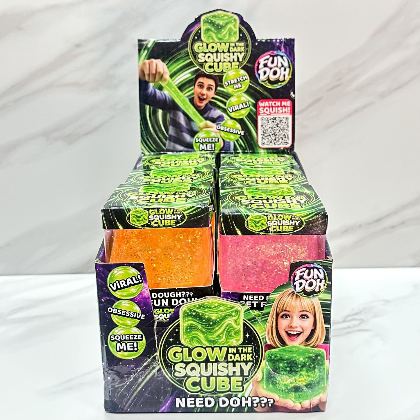 Fun Doh Glow In The Dark Squishy Cube