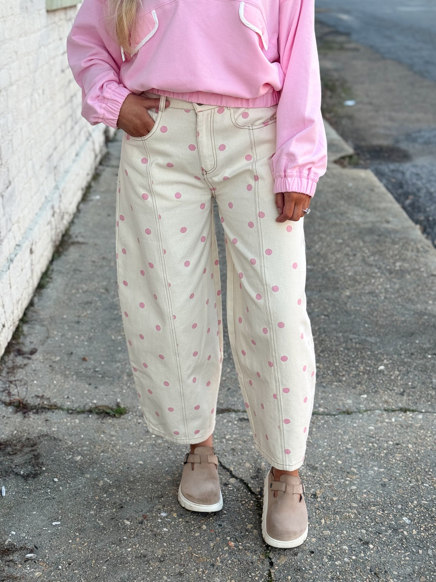 Pretty Moment Polka Dot Barrel Jean