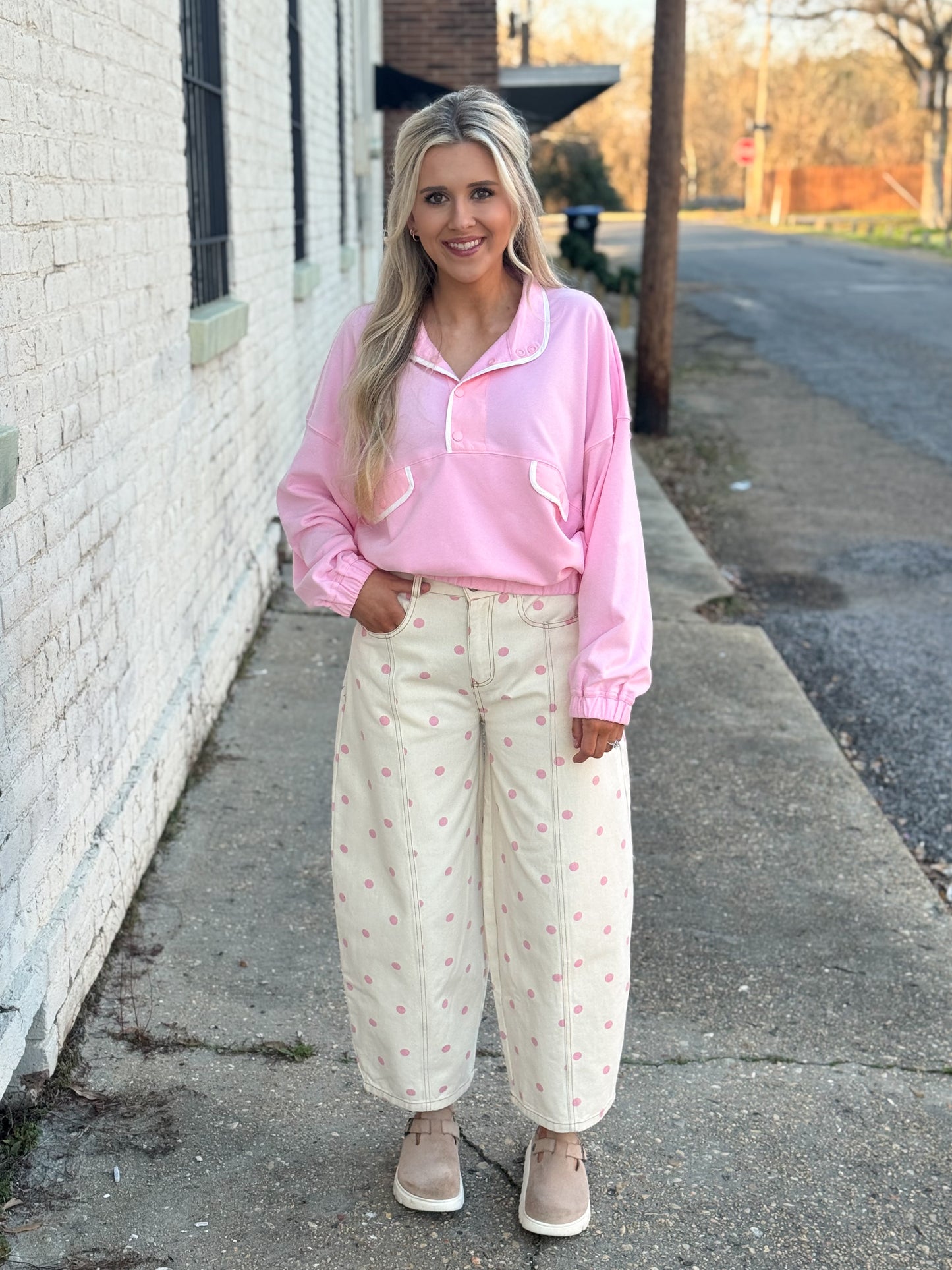Pretty Moment Polka Dot Barrel Jean