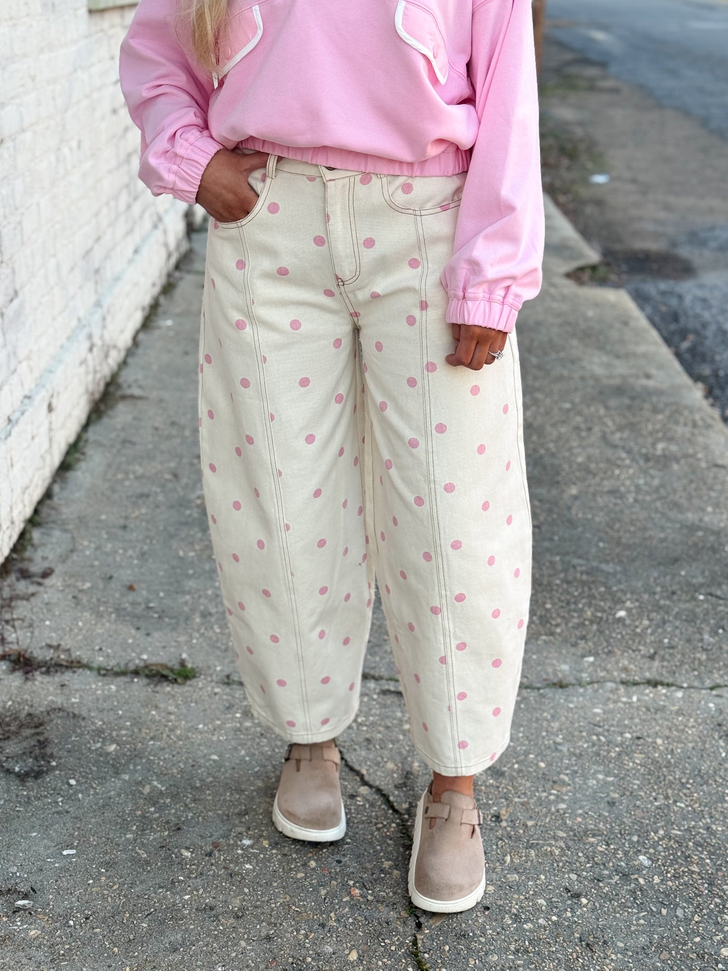 Pretty Moment Polka Dot Barrel Jean