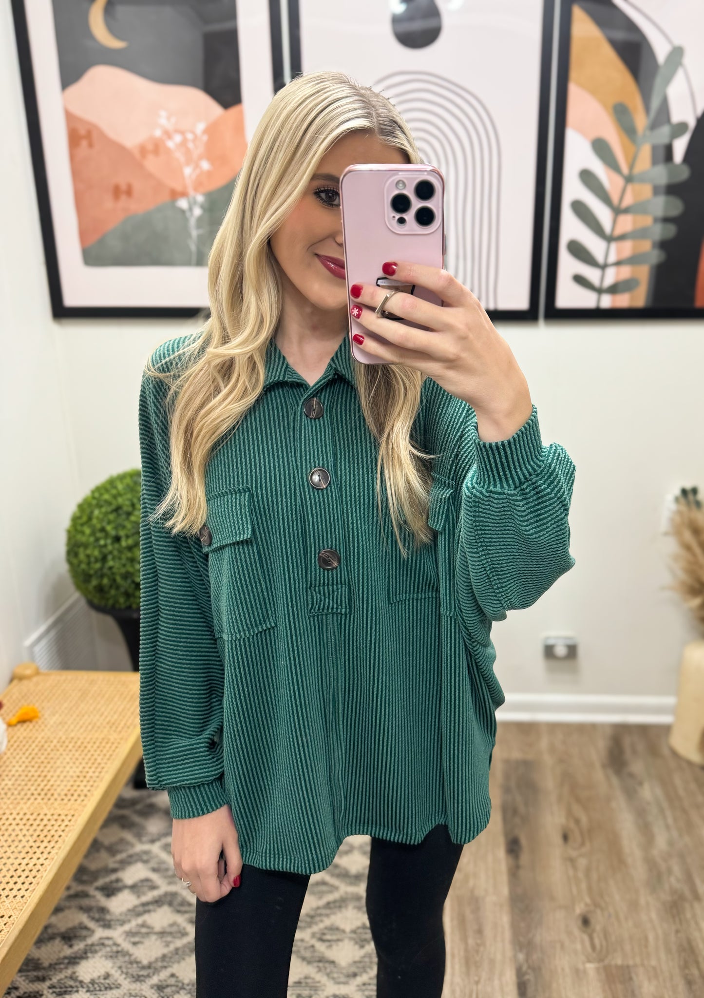 Try To Resist Button Pullover HUNTER GREEN