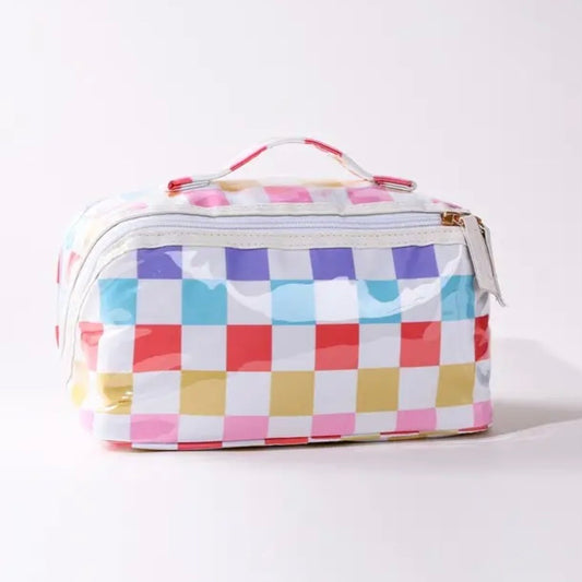 Checkered Open Flat Cosmetic Bag