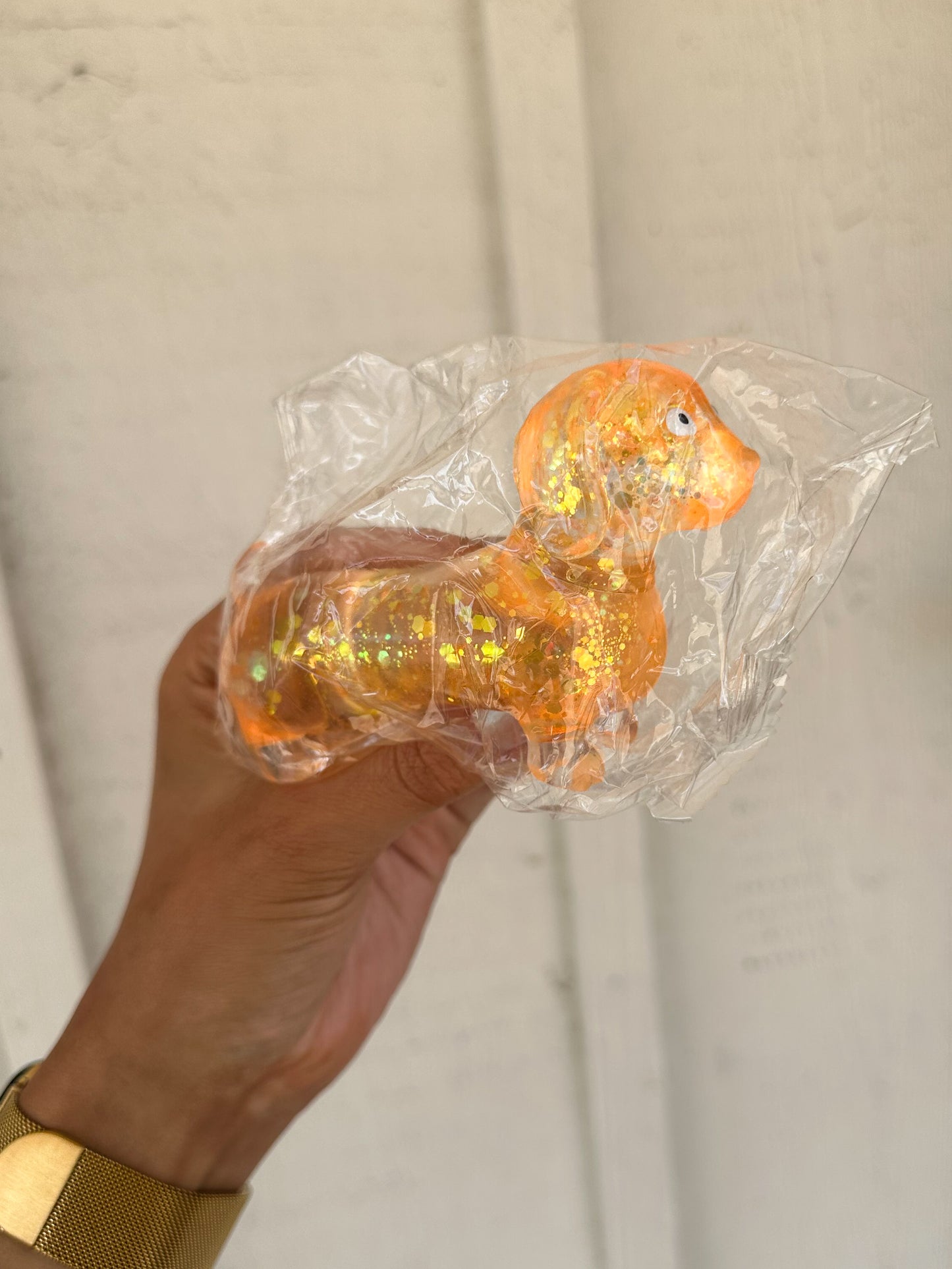 Glitter Weenie Dog Squishy ORANGE