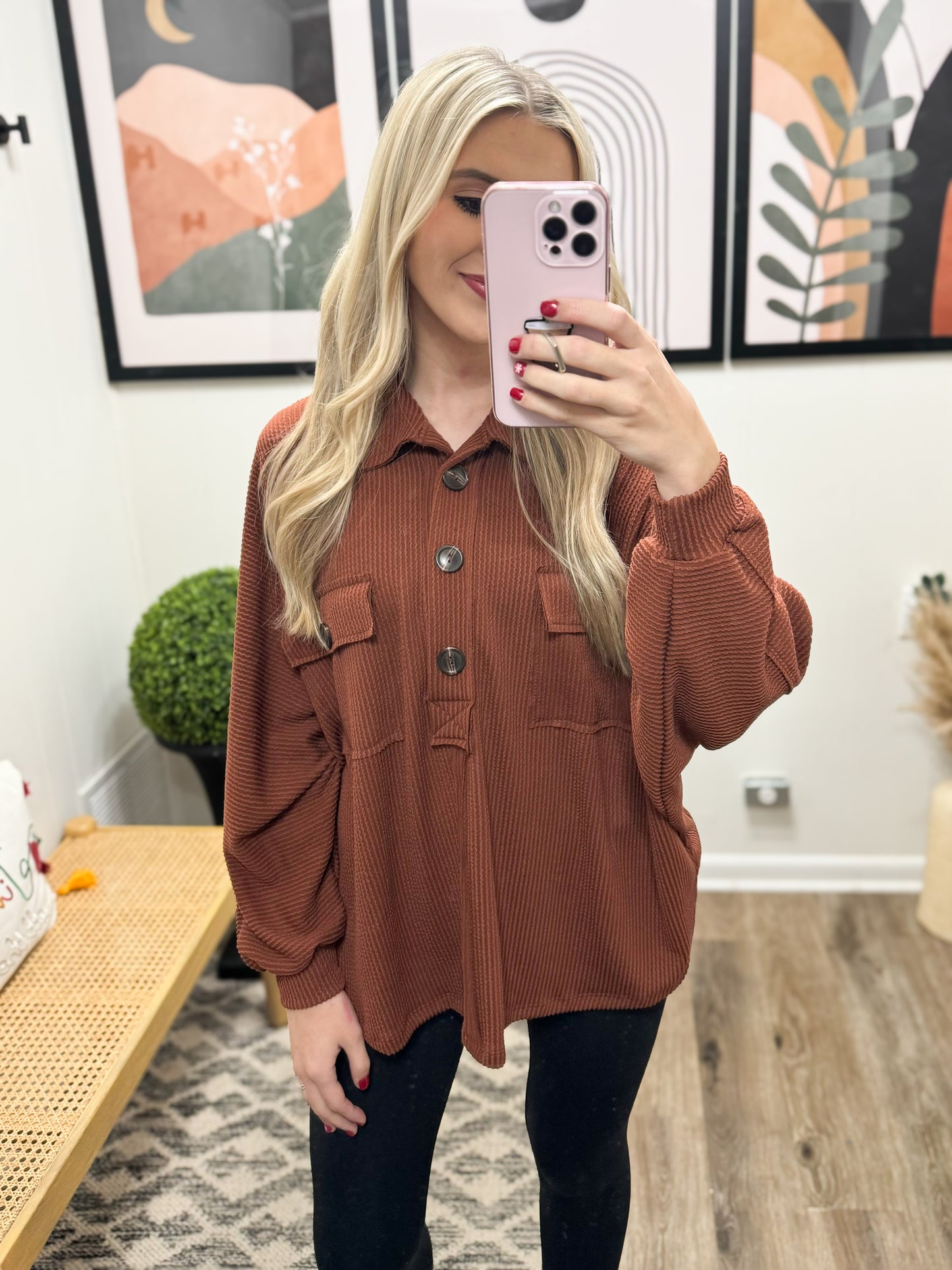 Try To Resist Button Pullover BROWN