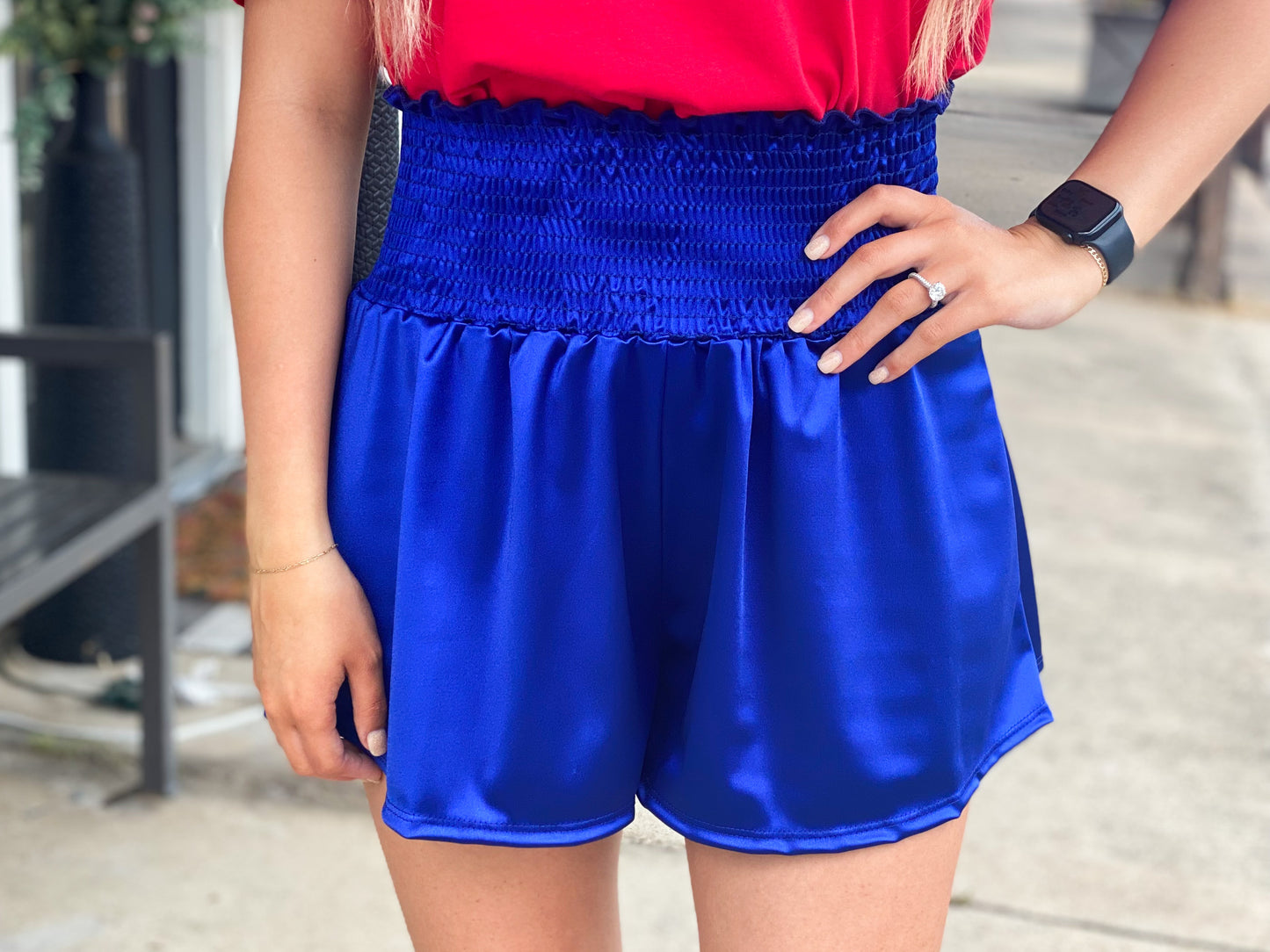 American Babe Smocked Shorts BLUE