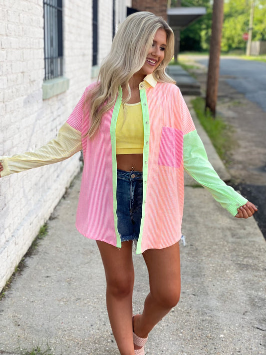 Live In The Sun Oversized Button Down Top