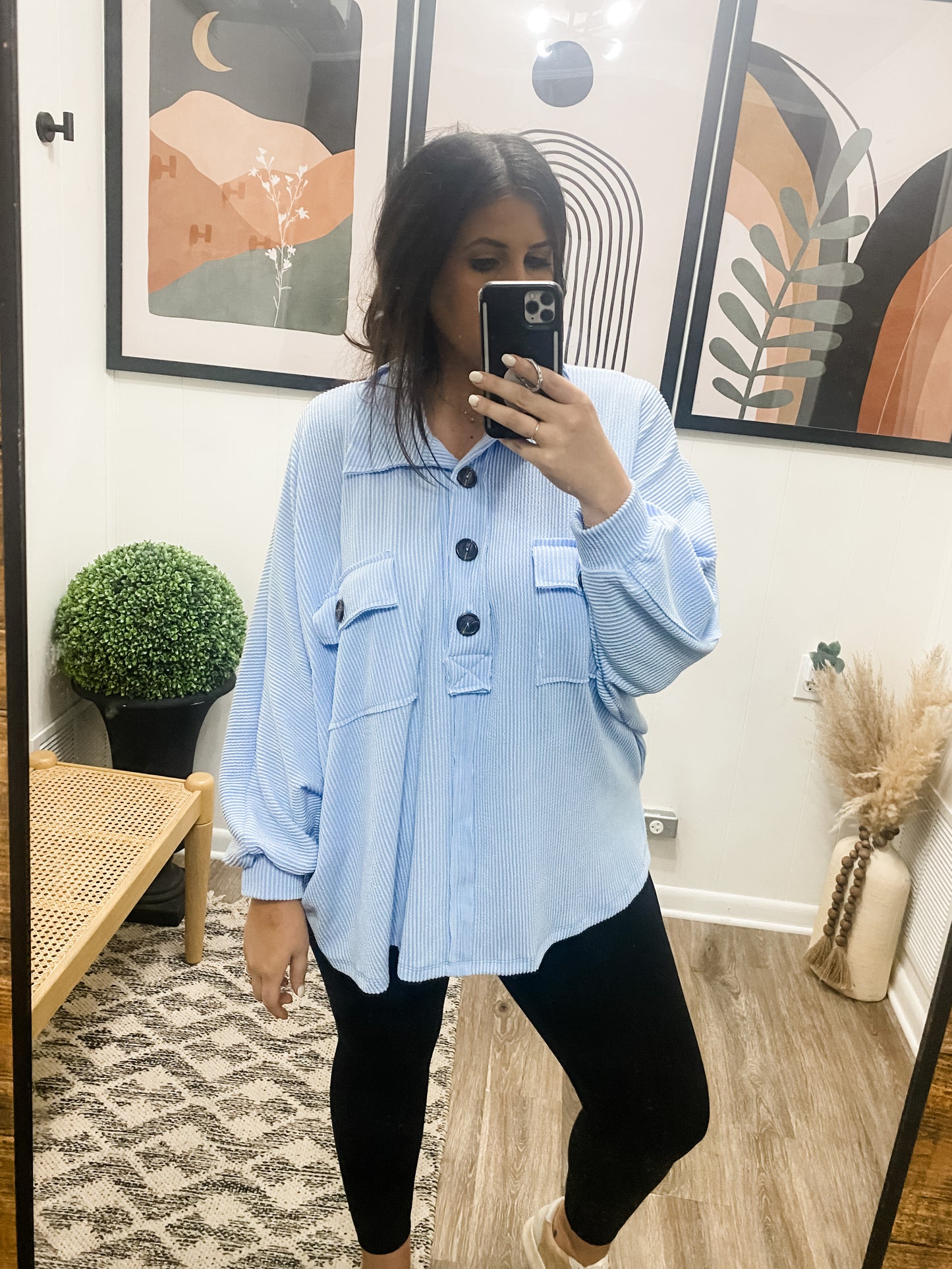 Try To Resist Button Pullover LIGHT BLUE